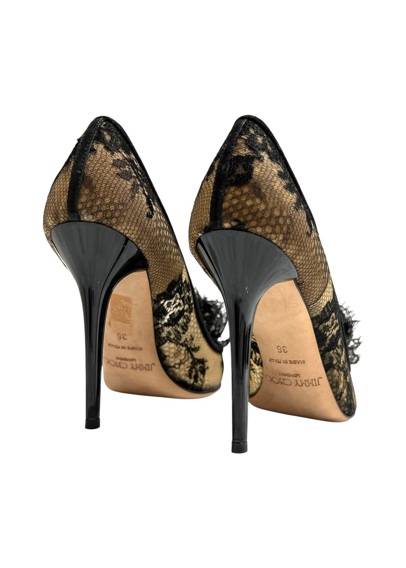 JIMMY CHOO BLACK LACE HEELS 36
