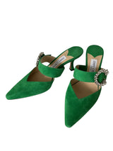 JIMMY CHOO GREEN CRYSTAL SANDALS 37.5