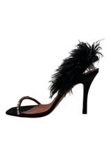 AMINA MUADDI BLACK CRYSTAL SATIN SLINGBACK 38