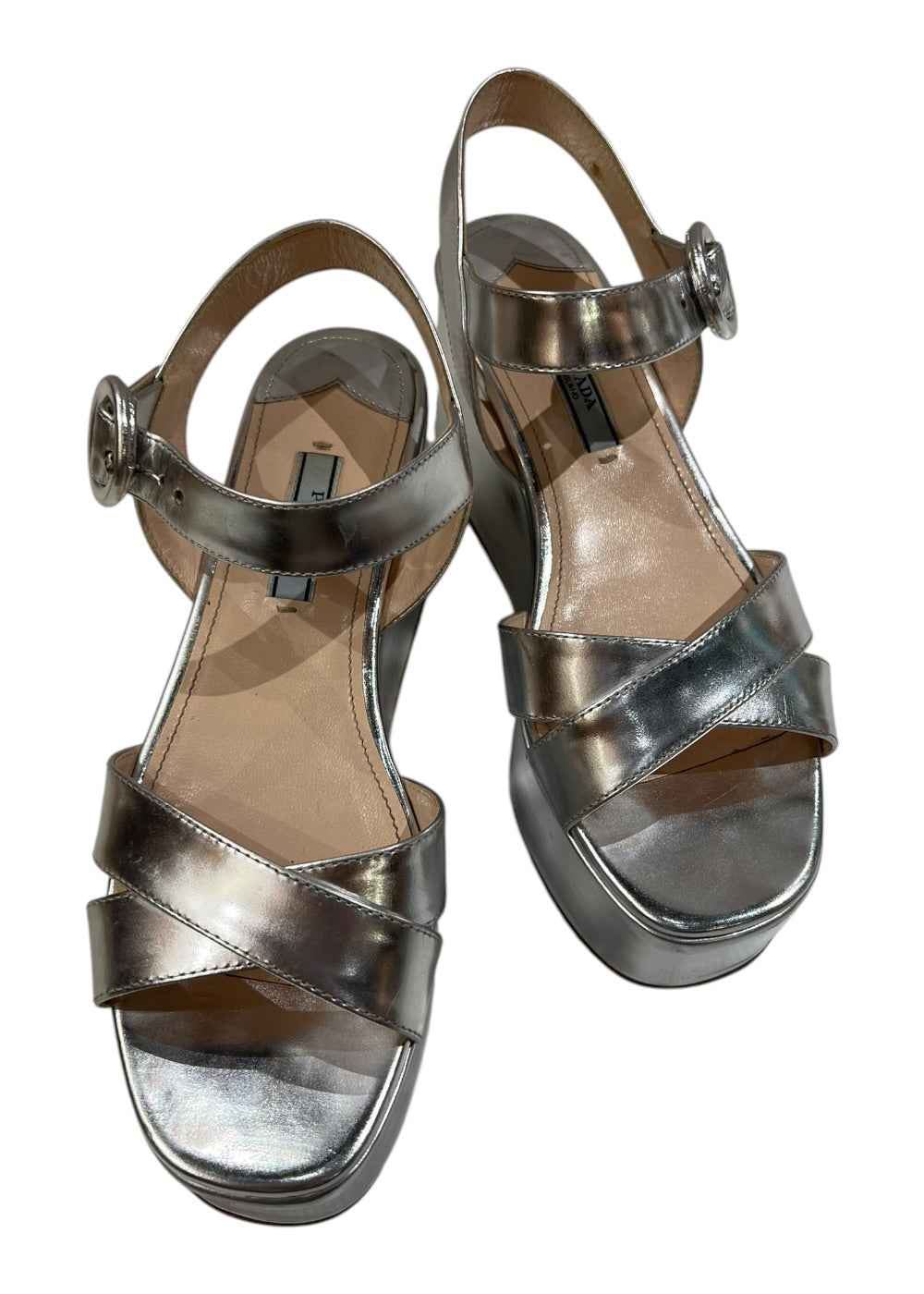 PRADA METALLIC PLATFORM SANDALS 36 – The Vintage Store
