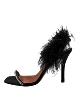 AMINA MUADDI BLACK CRYSTAL SATIN SLINGBACK 38
