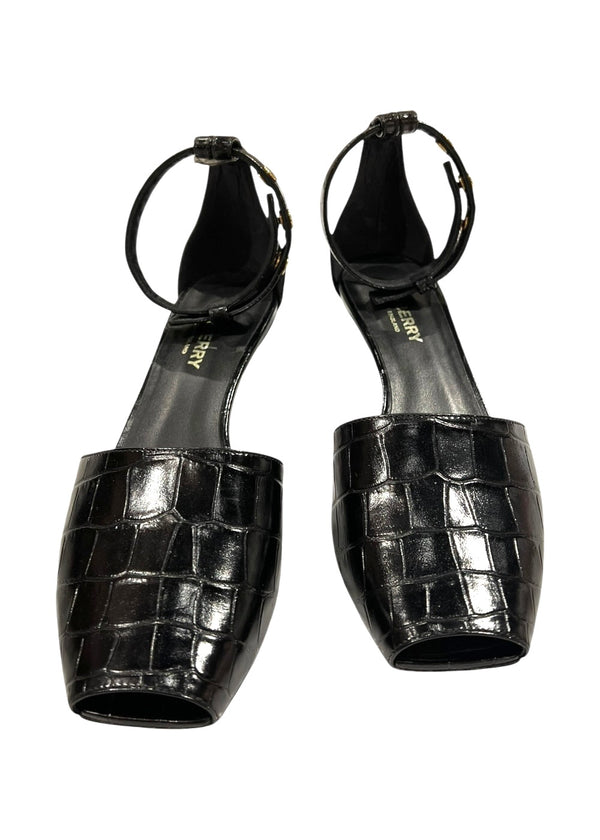 BURBERRY BLACK LEATHER OPEN TOE SANDALS 36.5