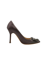 MANOLO BLAHNIK HANGISI GREY SATIN PUMPS 36.5