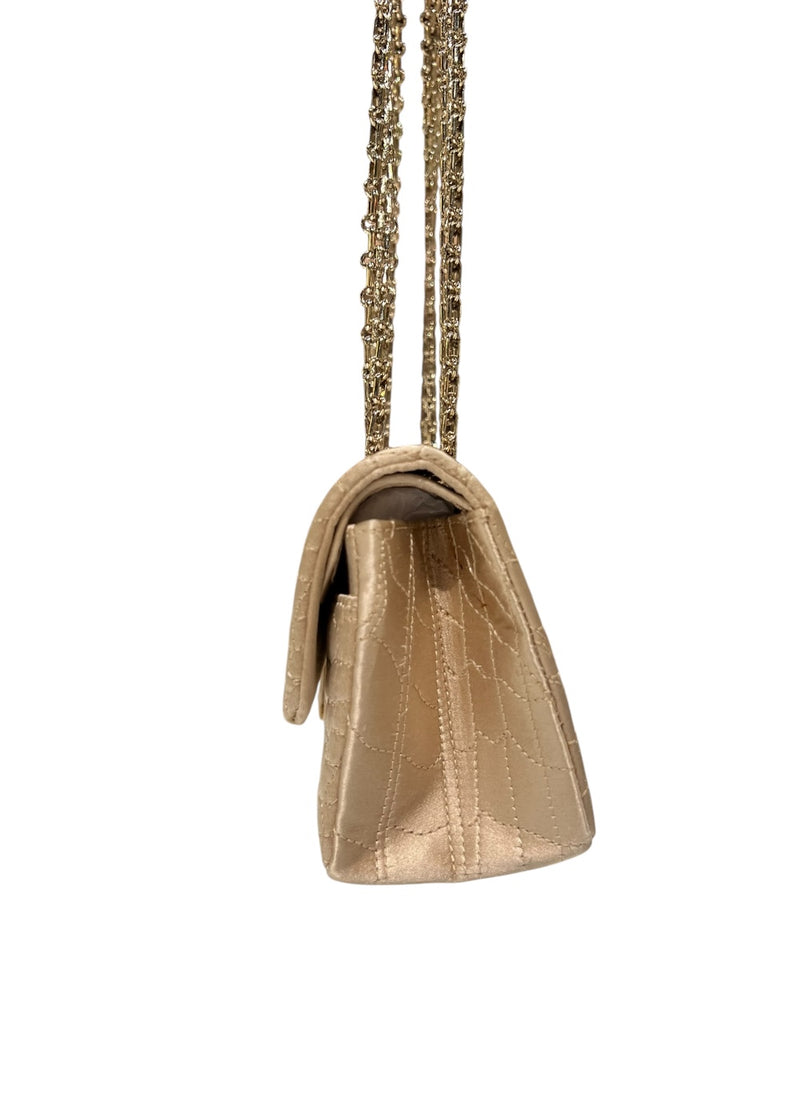 CHANEL LIGHT GOLD SATIN FLAP BAG