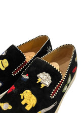 CHRISTIAN LOUBOUTIN BLACK SUEDE PIK N LUCK SNEAKERS 37.5