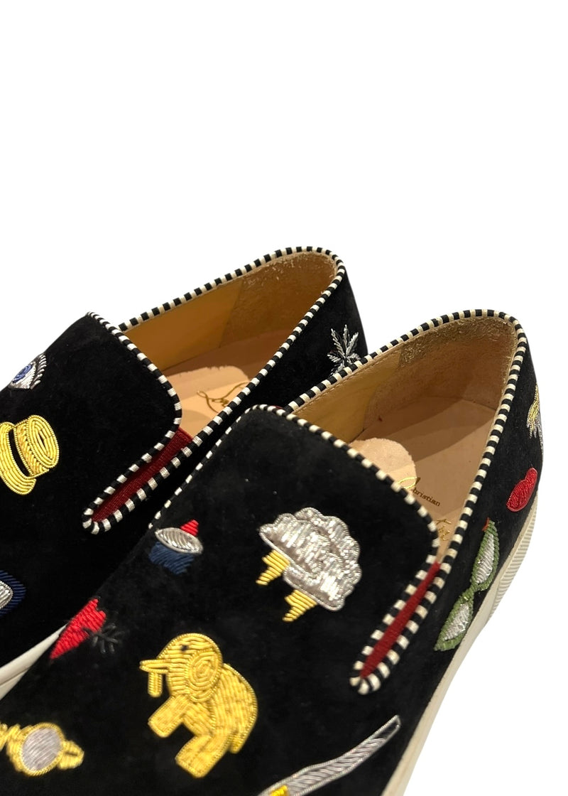 CHRISTIAN LOUBOUTIN BLACK SUEDE PIK N LUCK SNEAKERS 37.5
