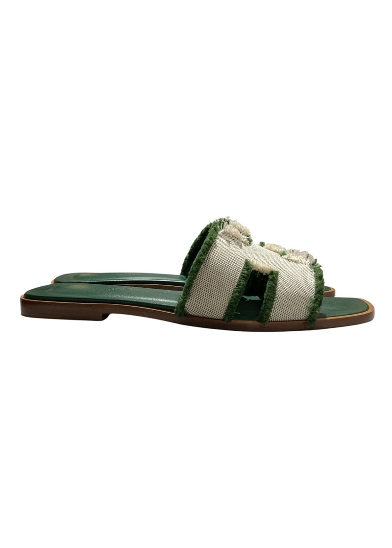 HERMES CALFSKIN ORAN FRINGE SANDALS 37.5