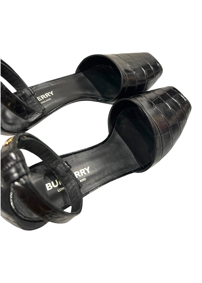 BURBERRY BLACK LEATHER OPEN TOE SANDALS 36.5