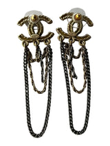 CHANEL CC RHINESTONE CHAIN DROP EARINGS