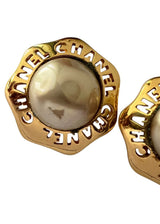 CHANEL VINTAGE PEARL LOGO EARRINGS