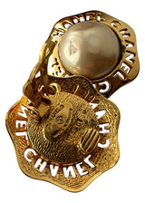 CHANEL VINTAGE PEARL LOGO EARRINGS