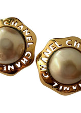 CHANEL VINTAGE PEARL LOGO EARRINGS