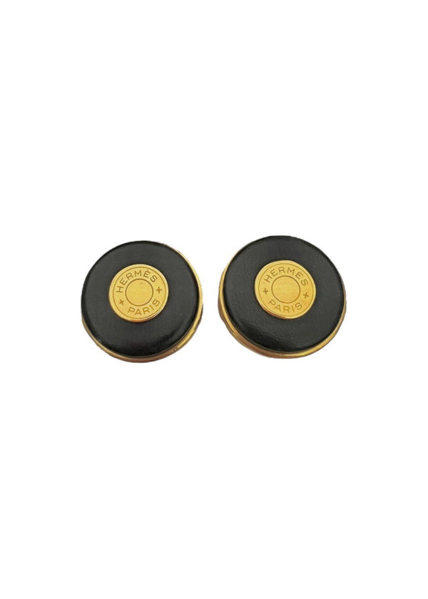 HERMES BLACK LEATHER EARRINGS